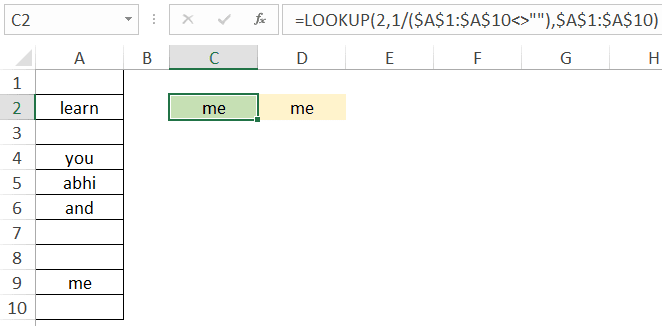 Return last non blank cell from range in Excel