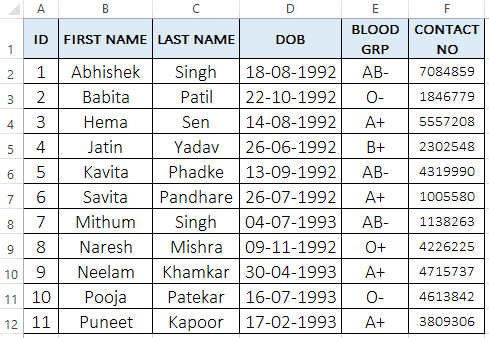 Excel table for Vlookup in Macro example -1