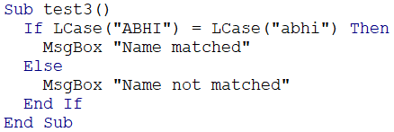 case insensitive VBA if