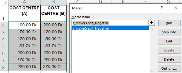 Make credit values negative in Excel