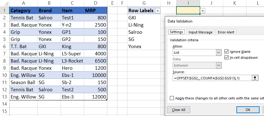 prevent duplicate values in Excel drop down list using pivot table-3