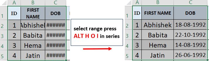 Excel shortcut key to autofit column width of selected range