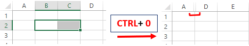 column hide shortcut in Excel