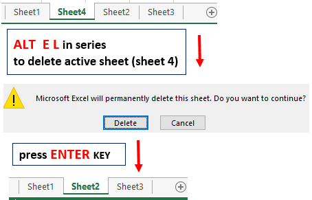 how to delete worksheet in excel shortcut