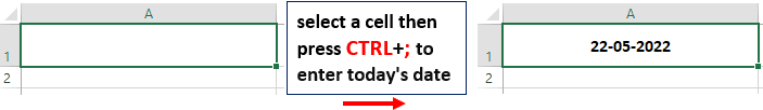 Shortcut key to enter today's date or current date in Excel