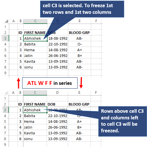 freeze rows columns while scrolling in Excel