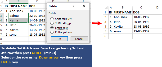 How to delete entire row in Excel