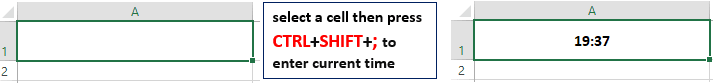 Insert current time in active cell shortcut key