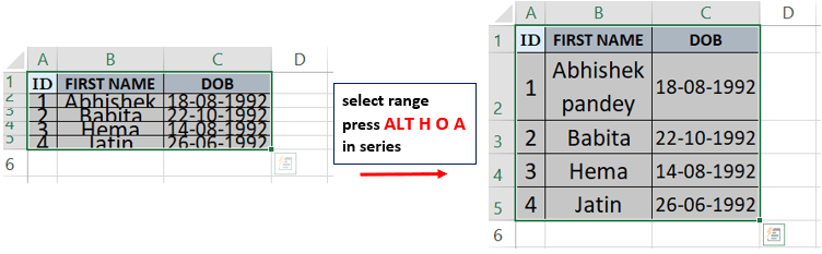 Shortcut key to auto fit row height or cell height in Excel