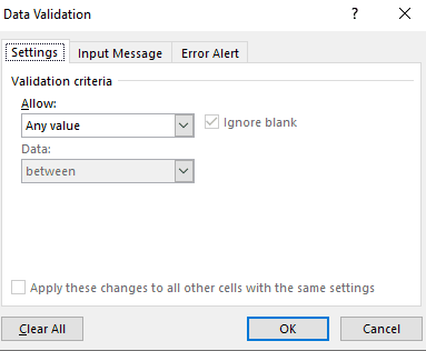 shortcut key to bring data validation pane