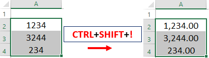 shortcut key to format number as comma separated accounting format