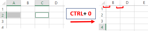 shortcut key to hide column in Excel