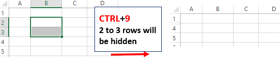 shortcut key to hide row in Excel