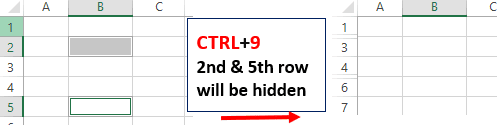 shortcut key to hide row in excel discontiguous row