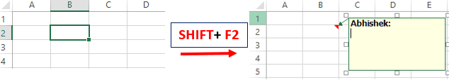 shortcut key to insert comment in cell