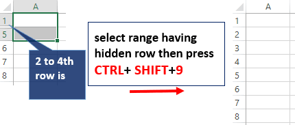 unhide row in excel shortcut key