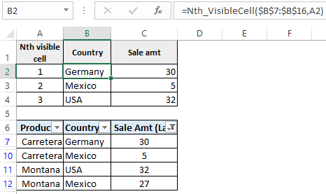 VBA UDF to get first second visible cell value after filter Excel