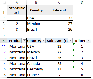 get first,second, Nth visible cell value after filter in Excel