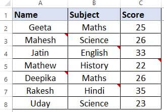 Extract comments in excel