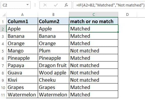 compare two columns in Excel row wise