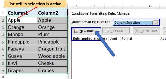 Compare two columns in Excel by highlighting matched rows