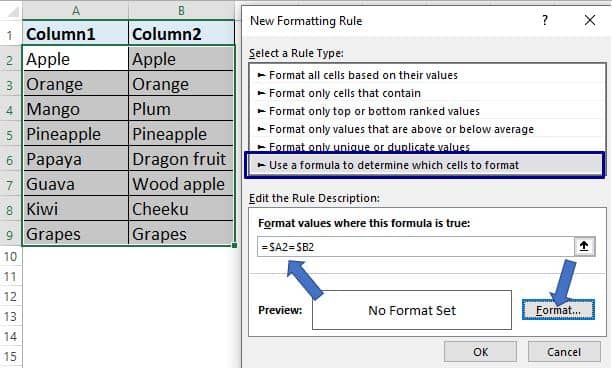 highlight matched rows in Excel