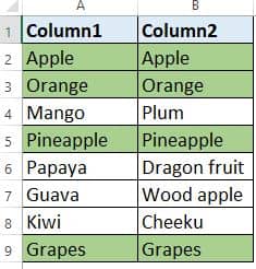 compare two columns in Excel using Conditional format