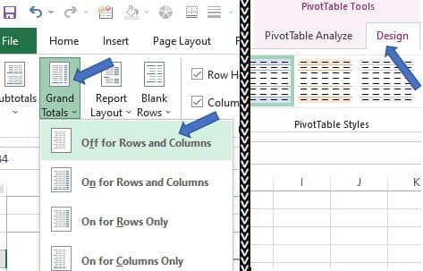 Do not show grand totals in Pivot table in Excel